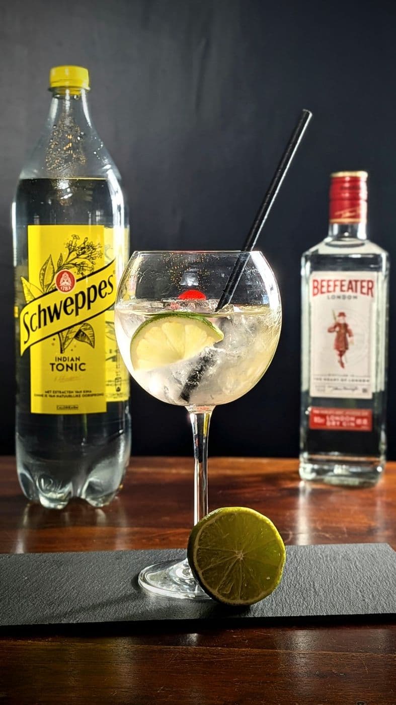 Gin tonic dans un verre ballon, citron vert